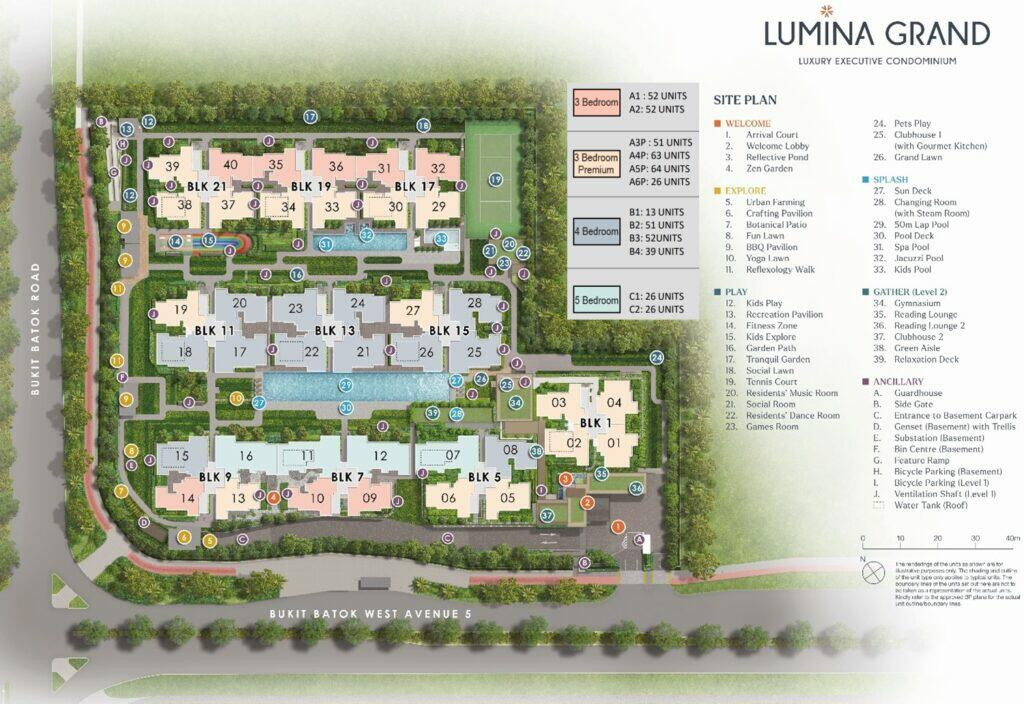 Lumina Grand Lumina Grand EC Site facilities Plan with Bedroom type